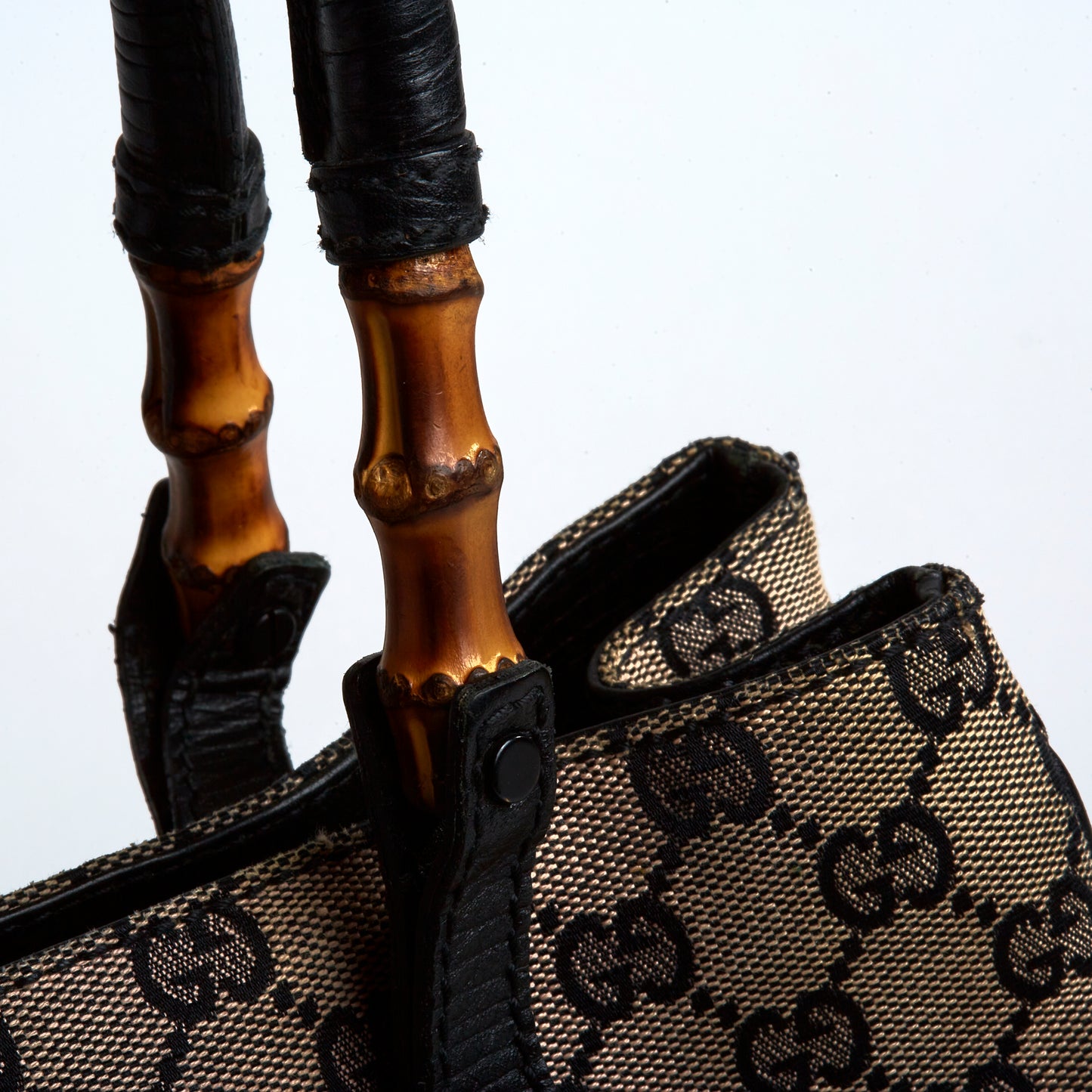 Gucci Black Monogram Bamboo Handle Bag