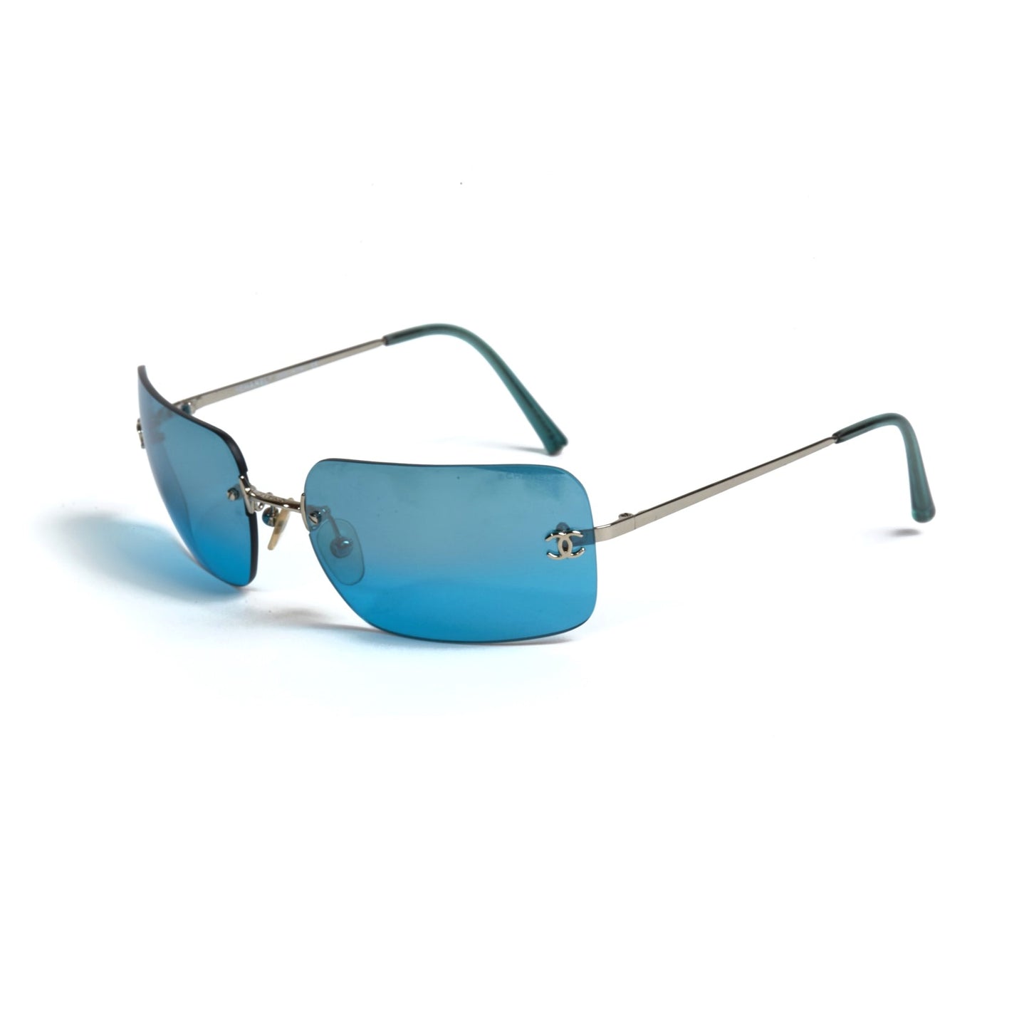 Vintage Chanel Turquoise Rimless Silver CC Sunglasses