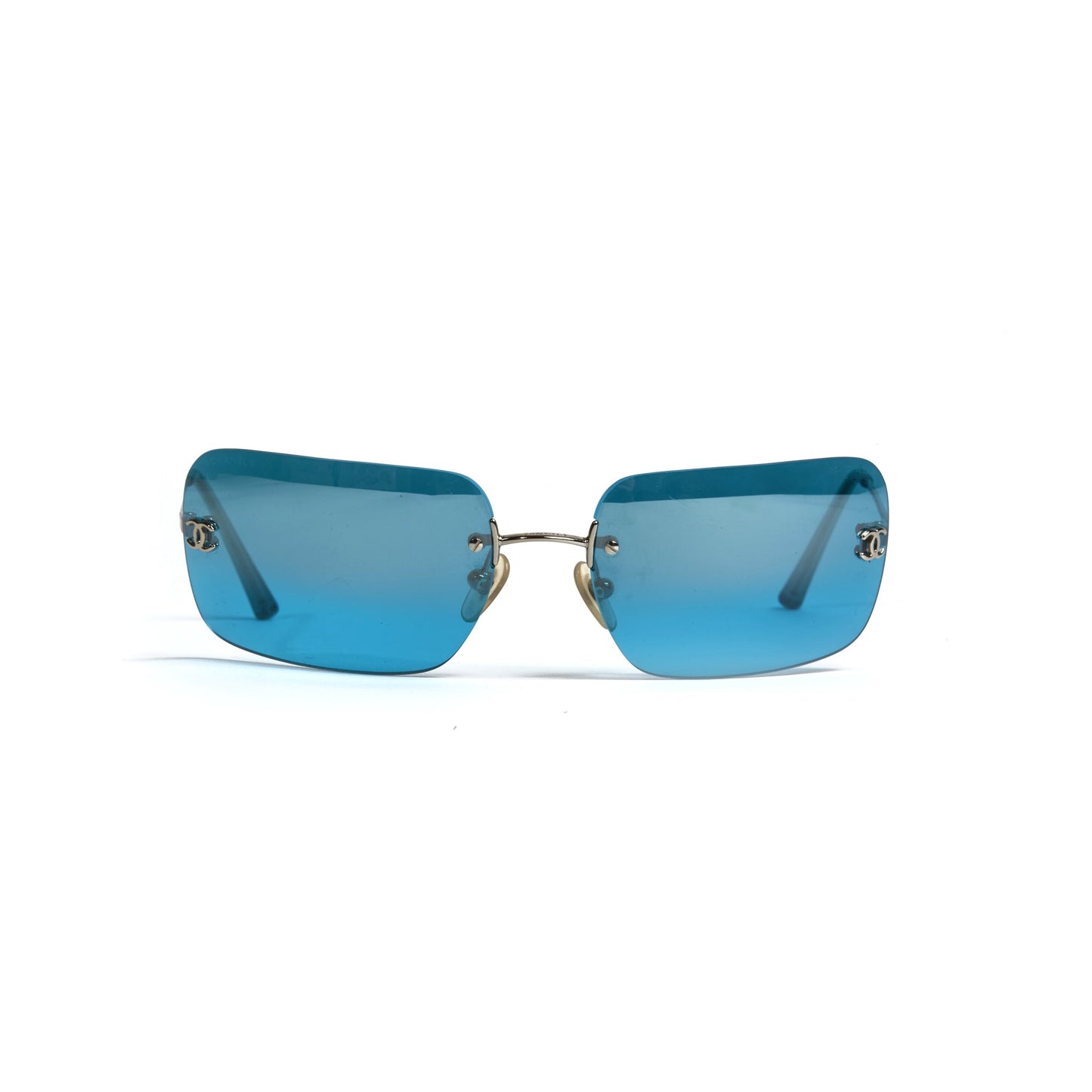 Vintage Chanel Turquoise Rimless Silver CC Sunglasses