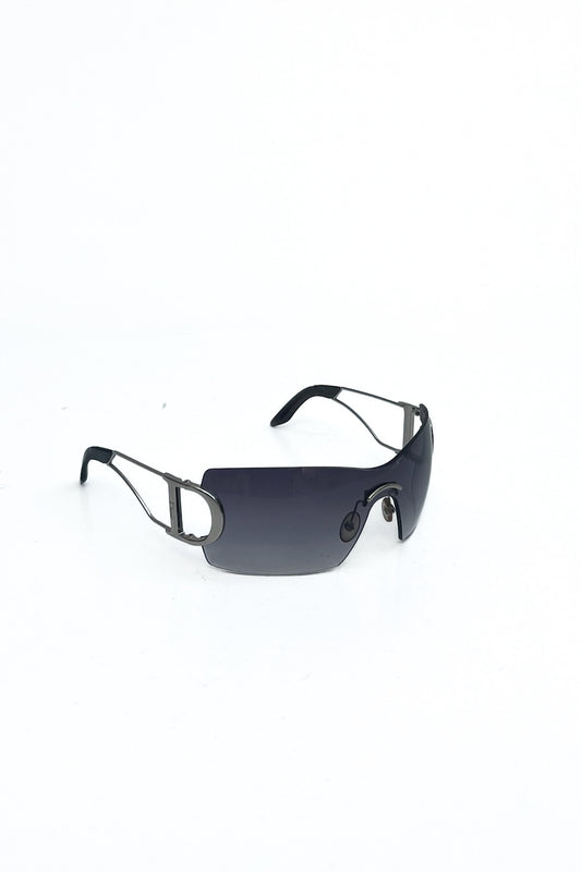 Vintage Christian Dior Silver Logo Frame Mask Sunglasses