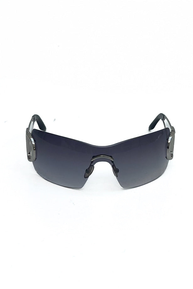 Vintage Christian Dior Silver Logo Frame Mask Sunglasses