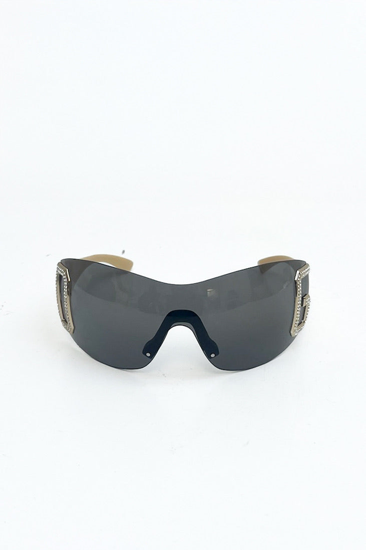 Vintage Cream Strass Logo Sunglasses