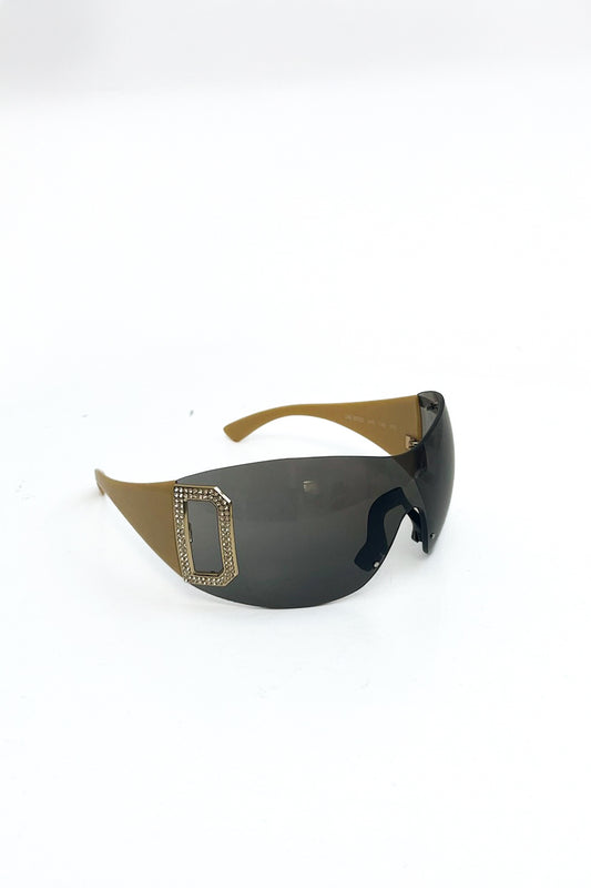 Vintage Cream Strass Logo Sunglasses