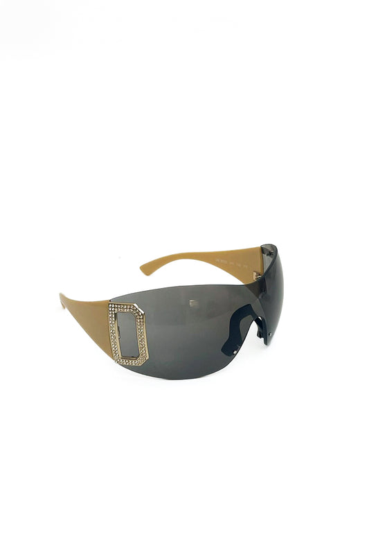 Vintage Cream Strass Logo Sunglasses