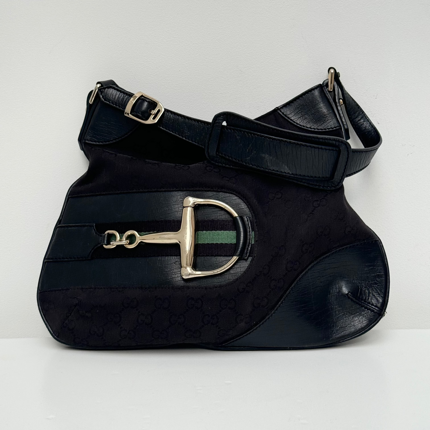 Vintage Black Monogram Horsebit detail Shoulder Bag