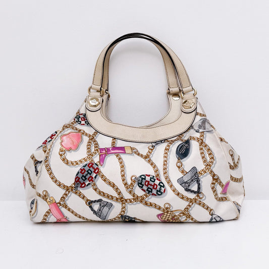 Vintage White Scarf Print Shoulder Bag