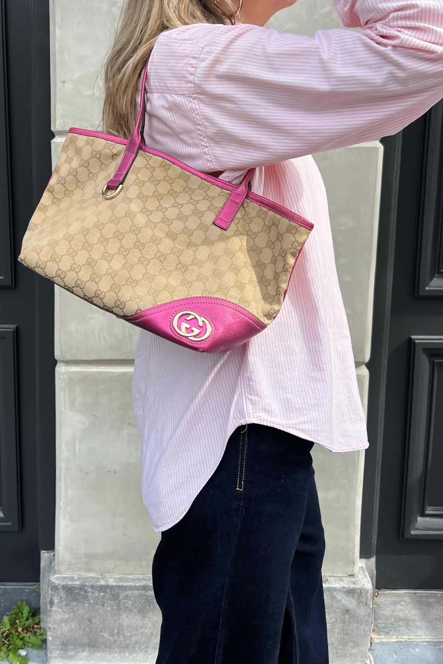 Vintage Classic Mono Pink Metallic Shopper Bag