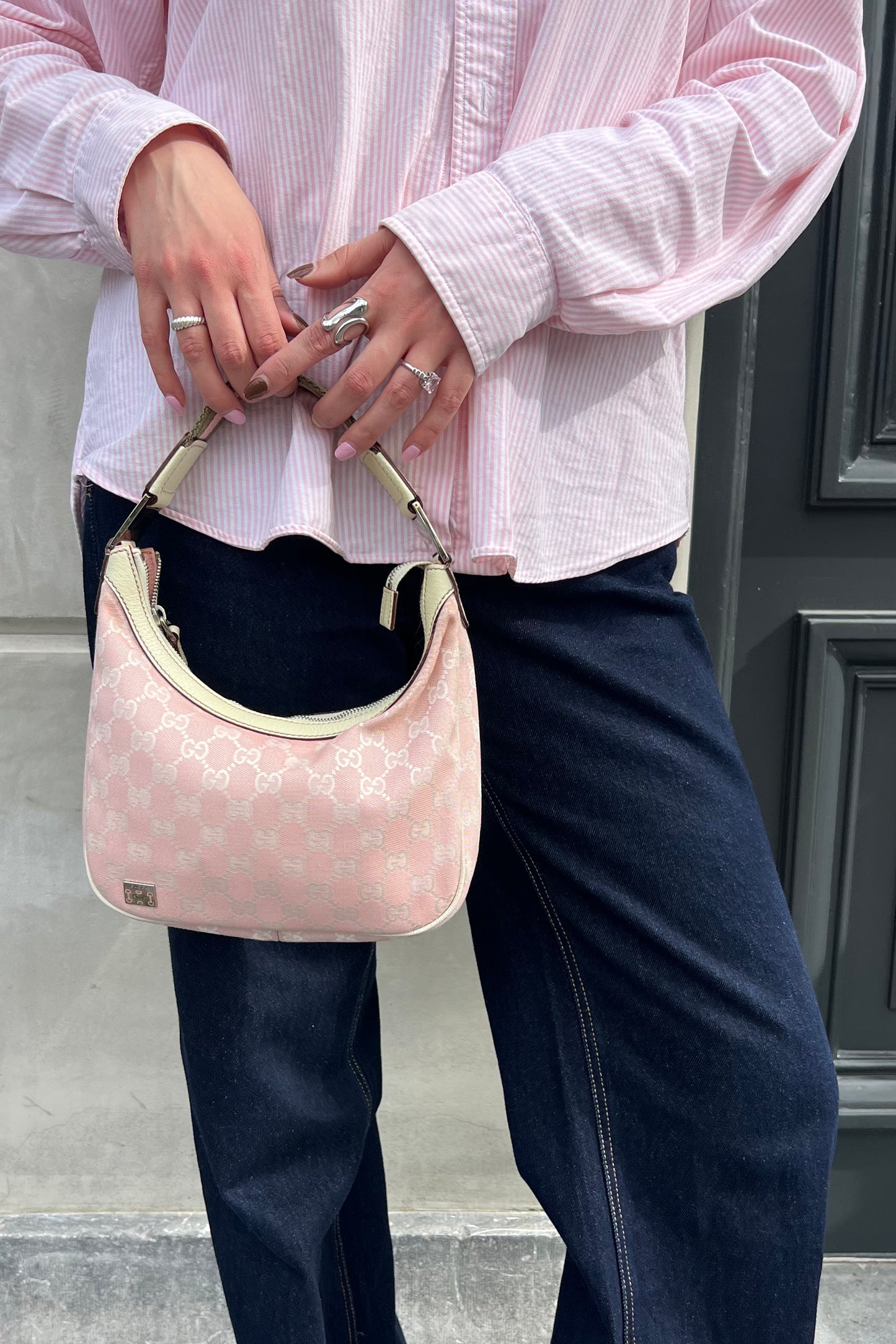 Vintage Pink Monogram & Cream Charmy Shoulder Bag