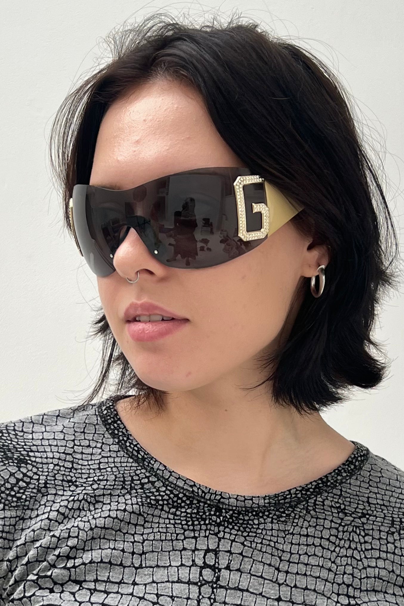 Vintage Cream Strass Logo Sunglasses