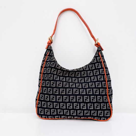 Vintage Orange Trim Navy Zucca Shoulder Bag