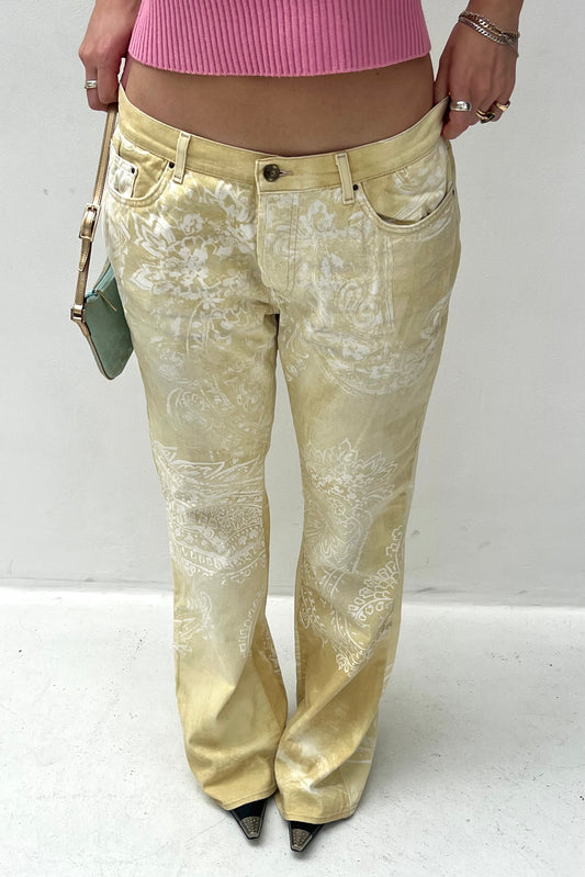 Vintage Beige & Cream Printed Pants