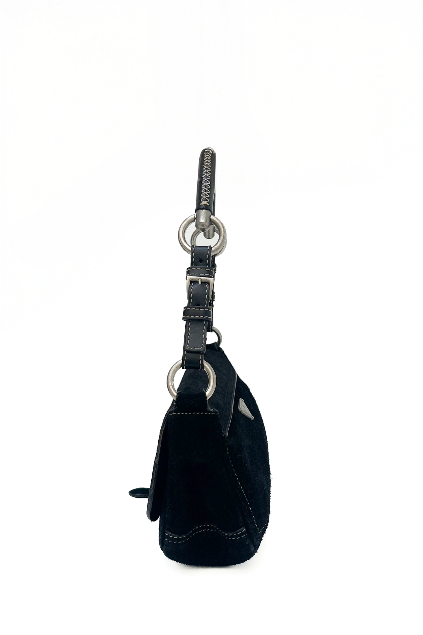 Vintage Black Calfskin & Suede Shoulder Bag
