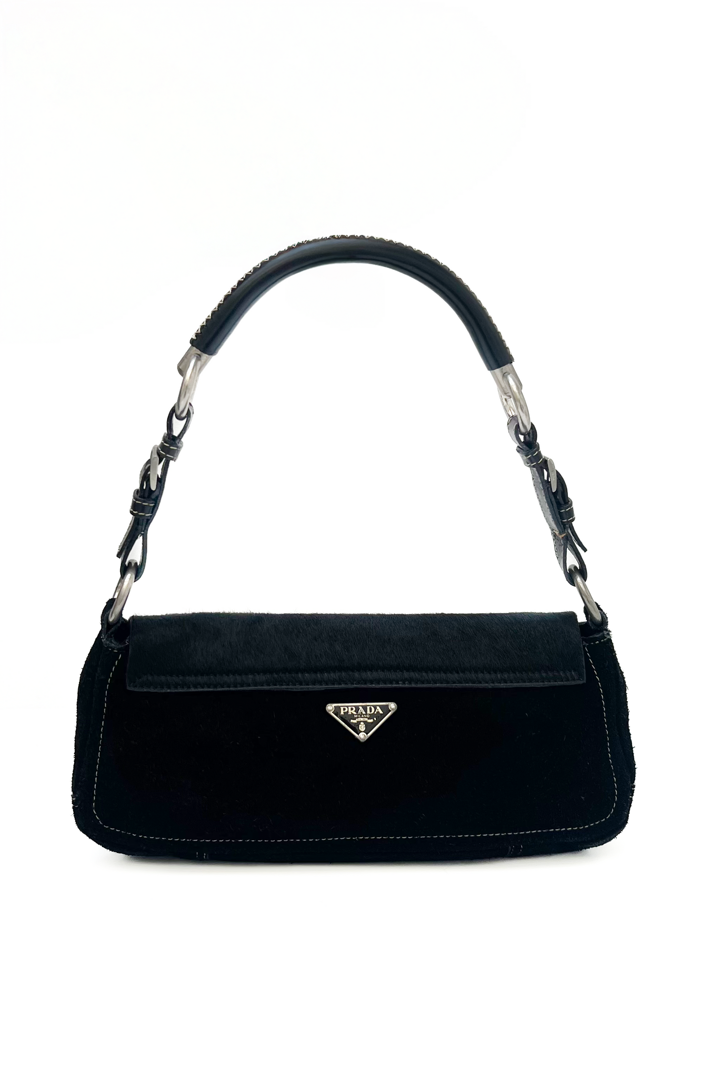Vintage Black Calfskin & Suede Shoulder Bag