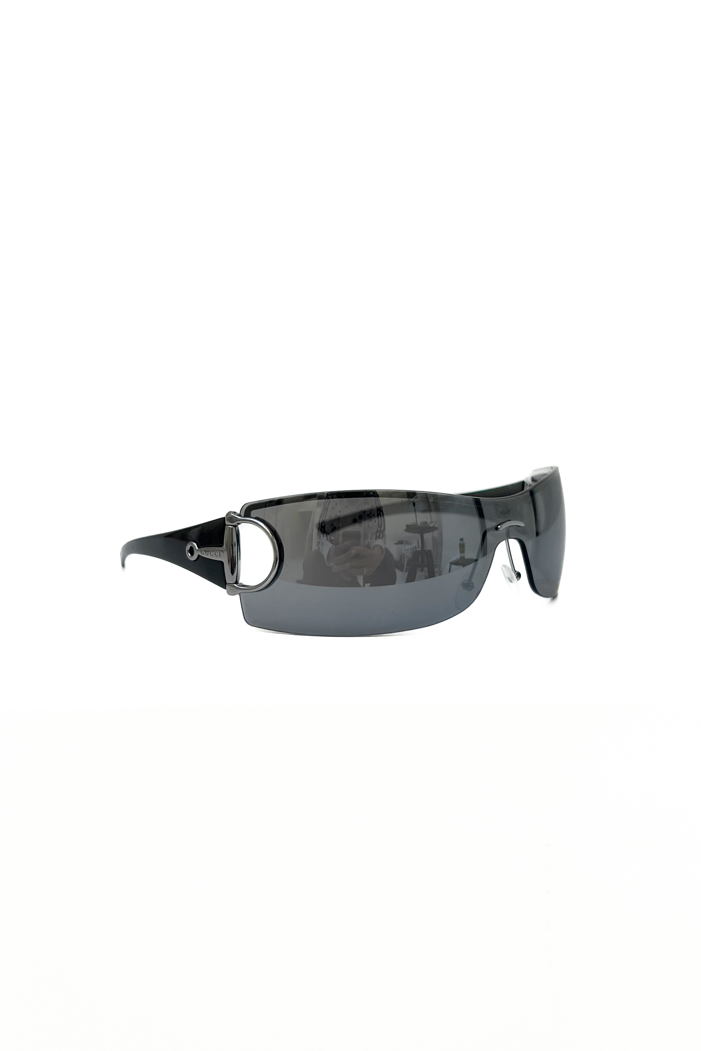 Vintage Black Mirrored Horsebit Detail Mask Sunglasses