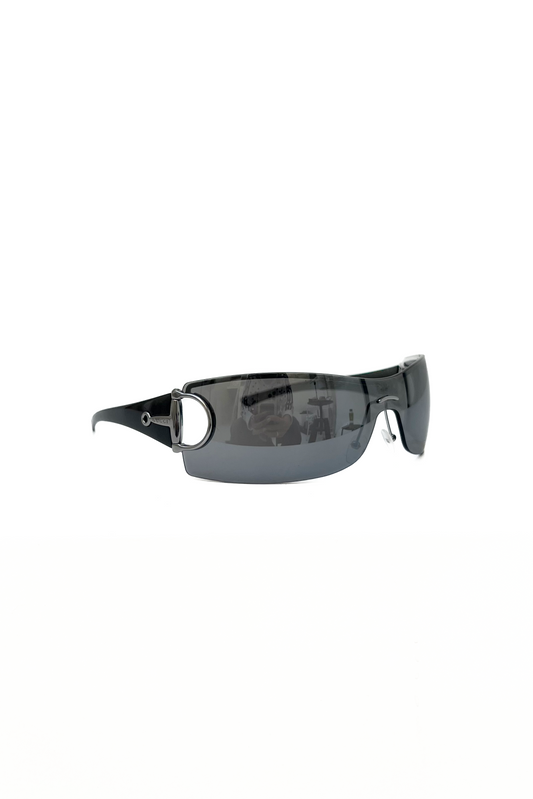 Vintage Black Mirrored Horsebit Detail Mask Sunglasses
