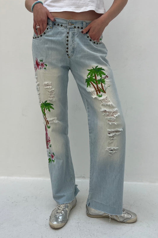 Vintage Embroidered Palm Tree Denim