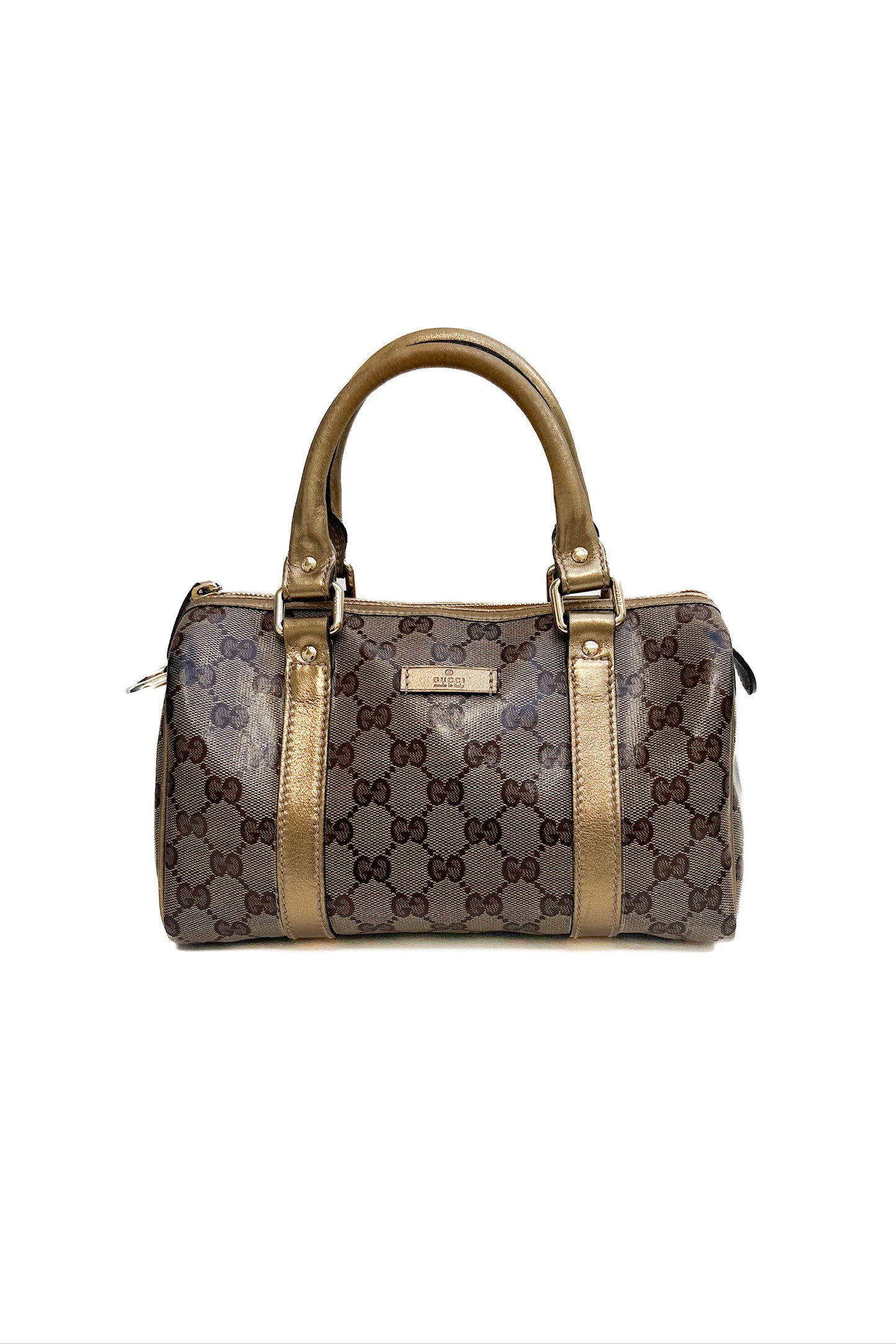 Vintage Coated Mono & Golden Leather Mini Boston Handbag