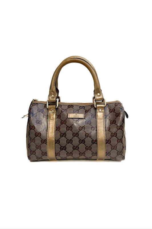 Vintage Coated Mono & Golden Leather Mini Boston Handbag