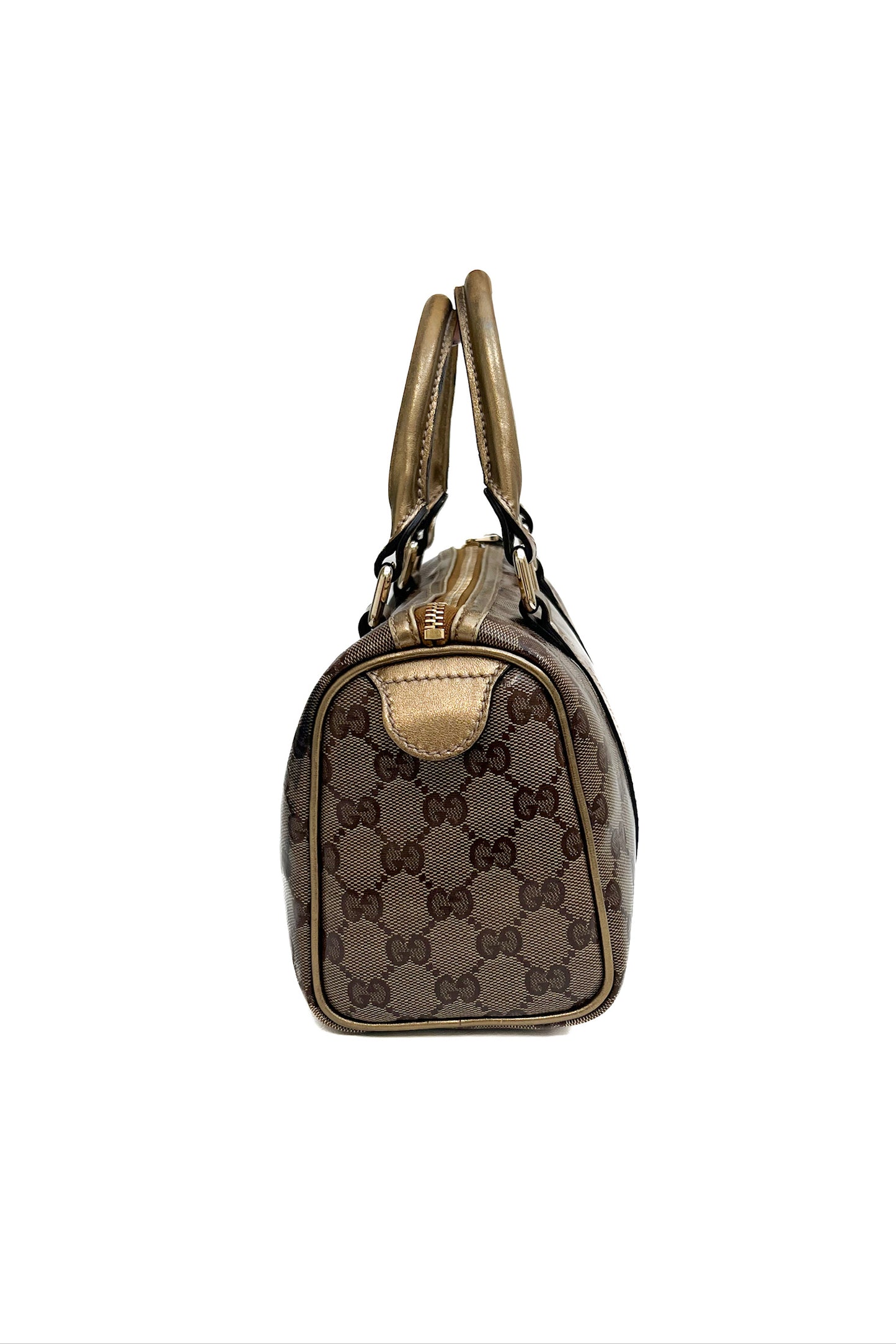 Vintage Coated Mono & Golden Leather Mini Boston Handbag