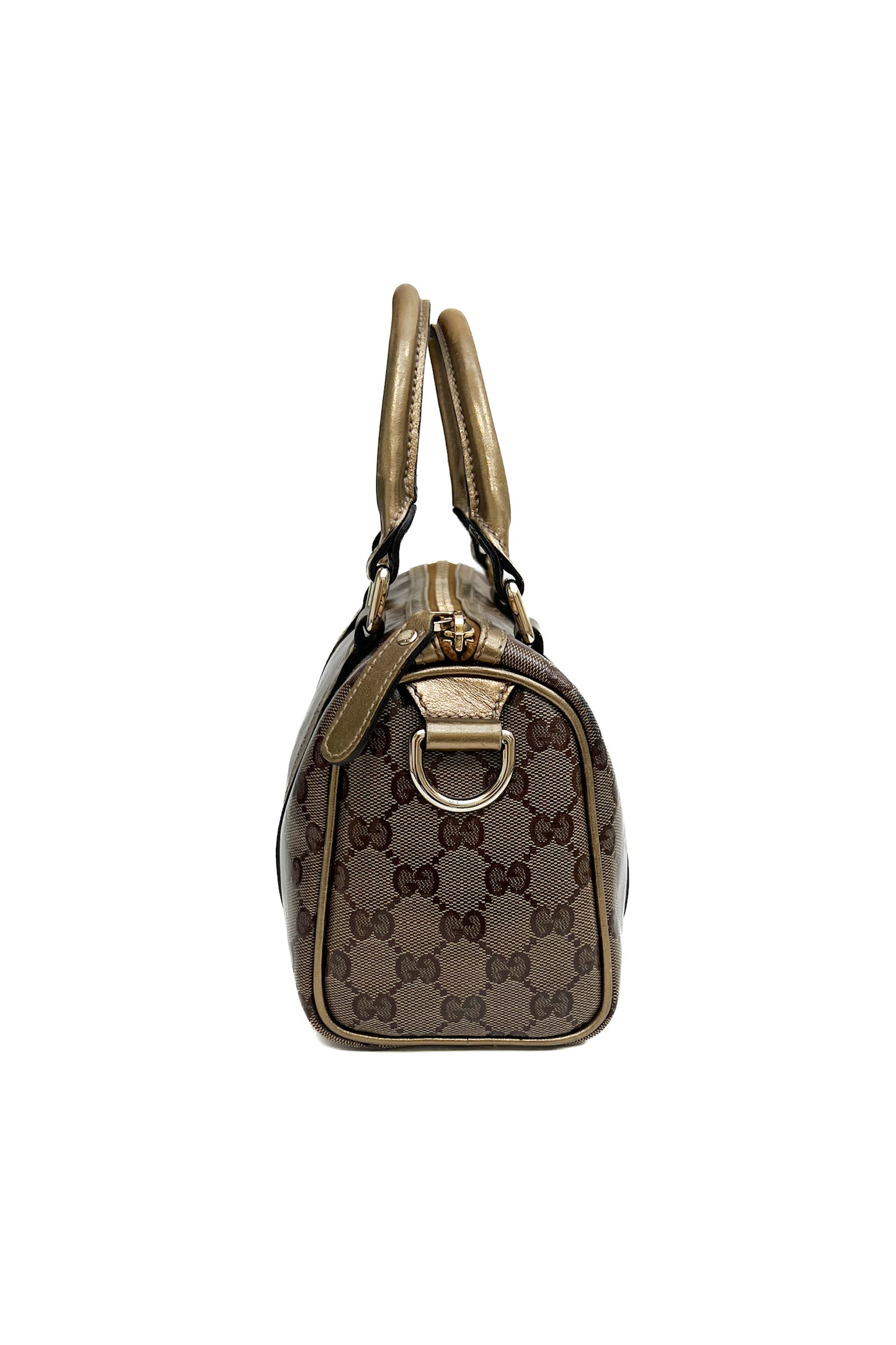 Vintage Coated Mono & Golden Leather Mini Boston Handbag
