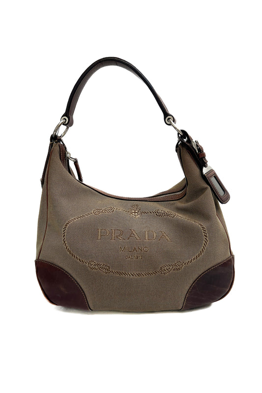 Vintage Big Front Logo & Brown Leather Shoulder Bag