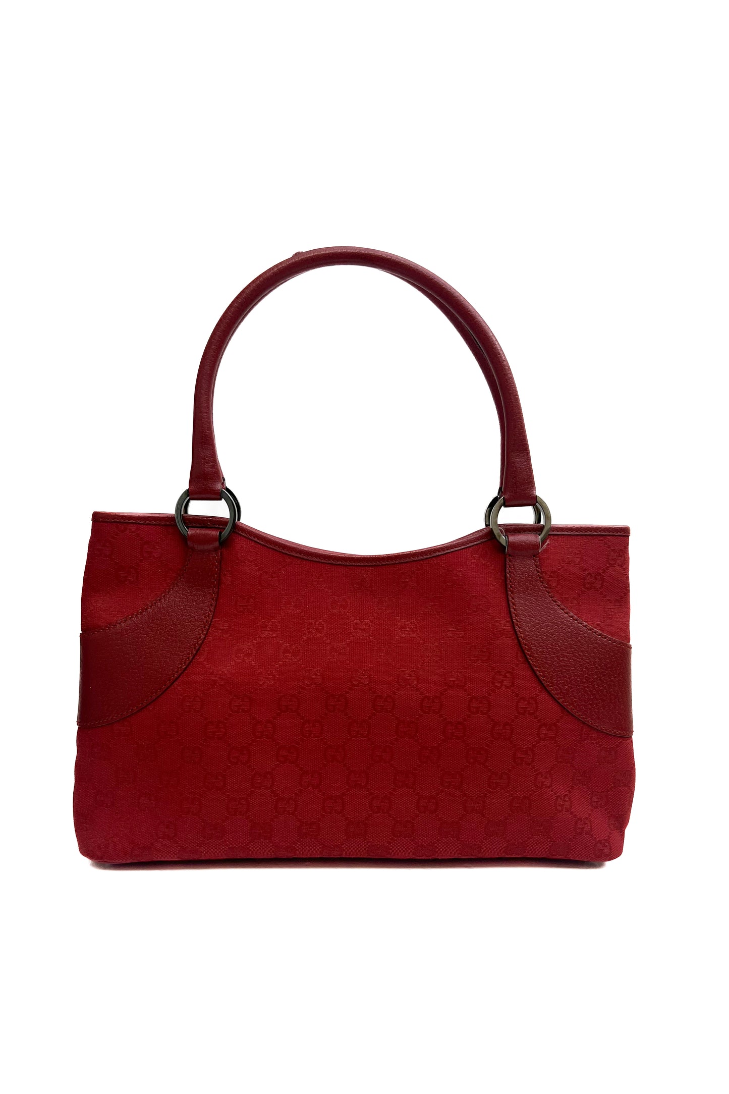 Vintage Red Monoram & Leather Double Handle Bag