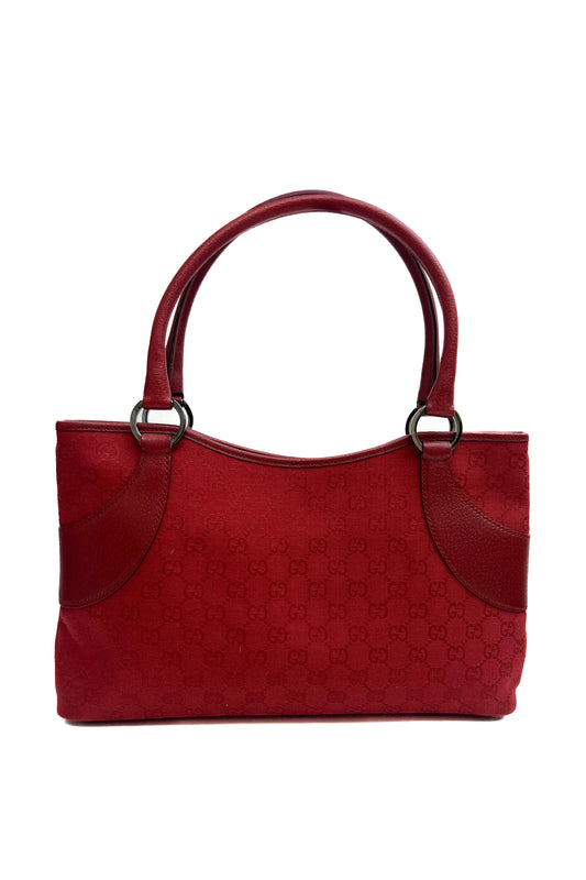 Vintage Red Monoram & Leather Double Handle Bag