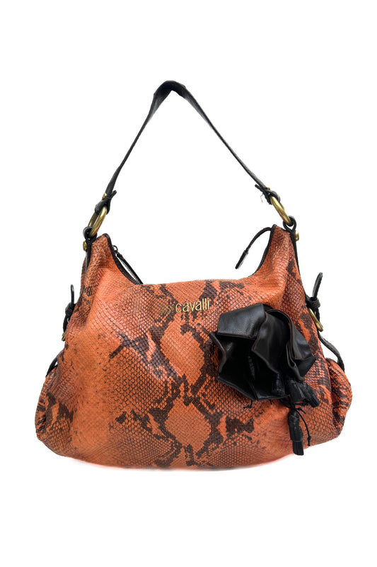 Vintage Orange Snake & Floral Shoulder Bag