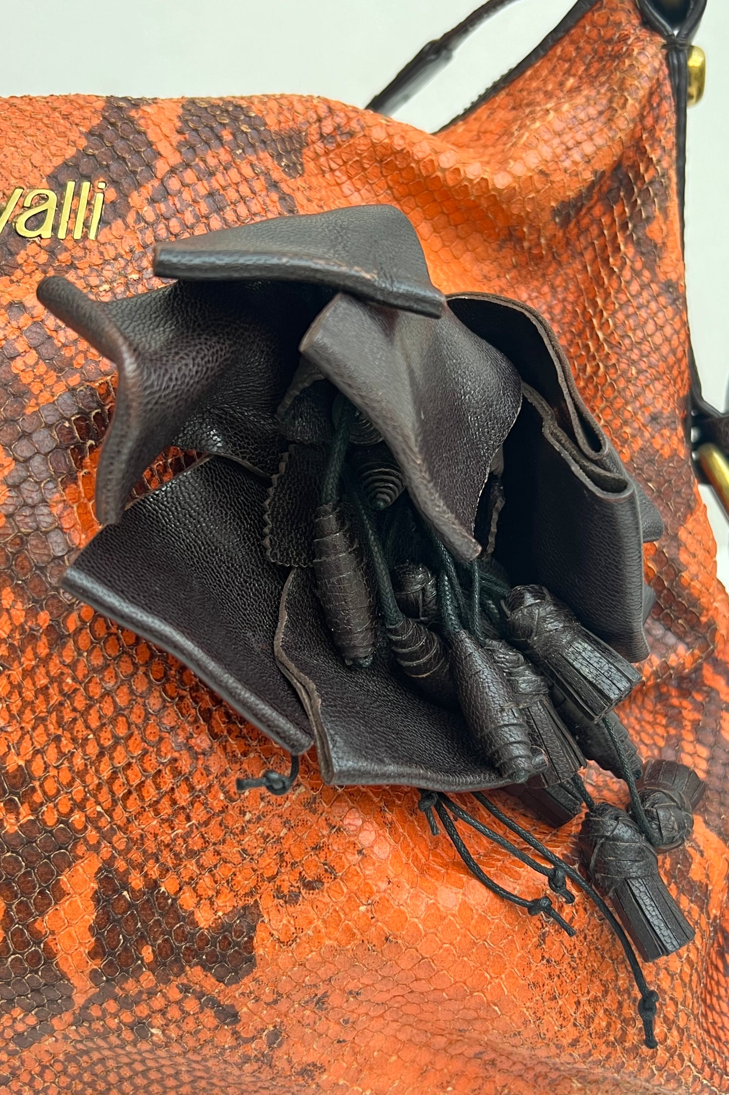 Vintage Orange Snake & Floral Shoulder Bag