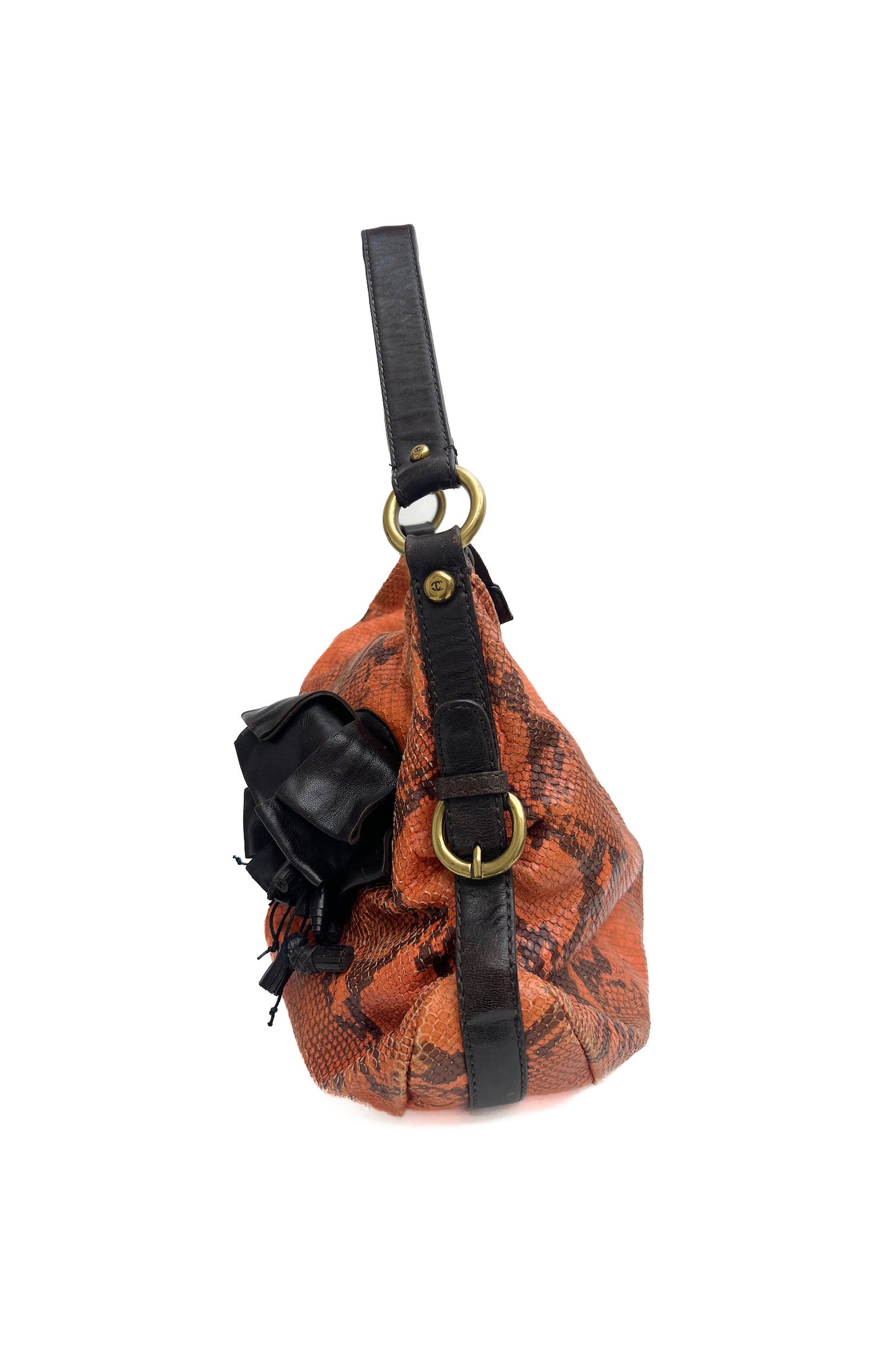 Vintage Orange Snake & Floral Shoulder Bag