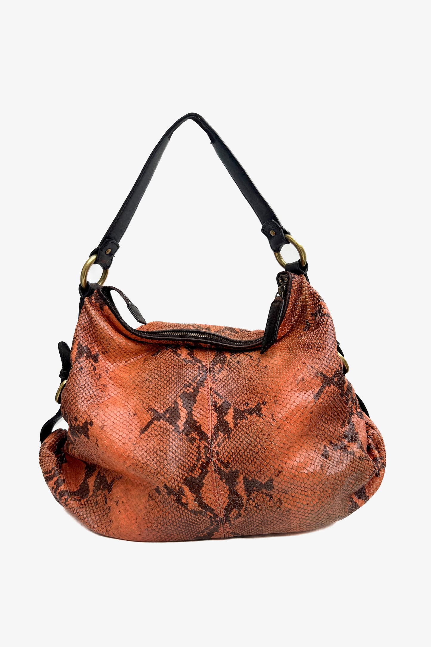 Vintage Orange Snake & Floral Shoulder Bag
