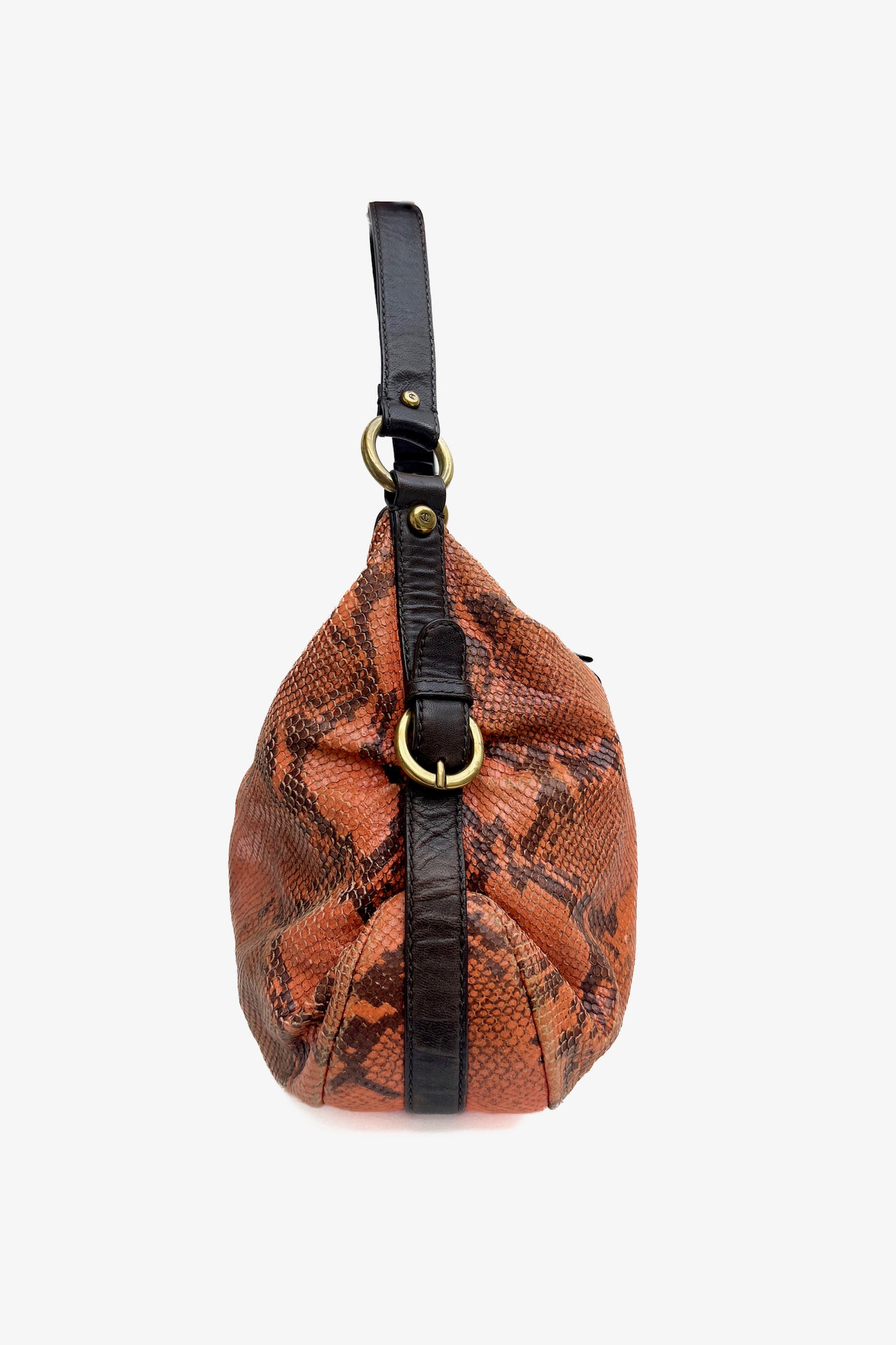 Vintage Orange Snake & Floral Shoulder Bag