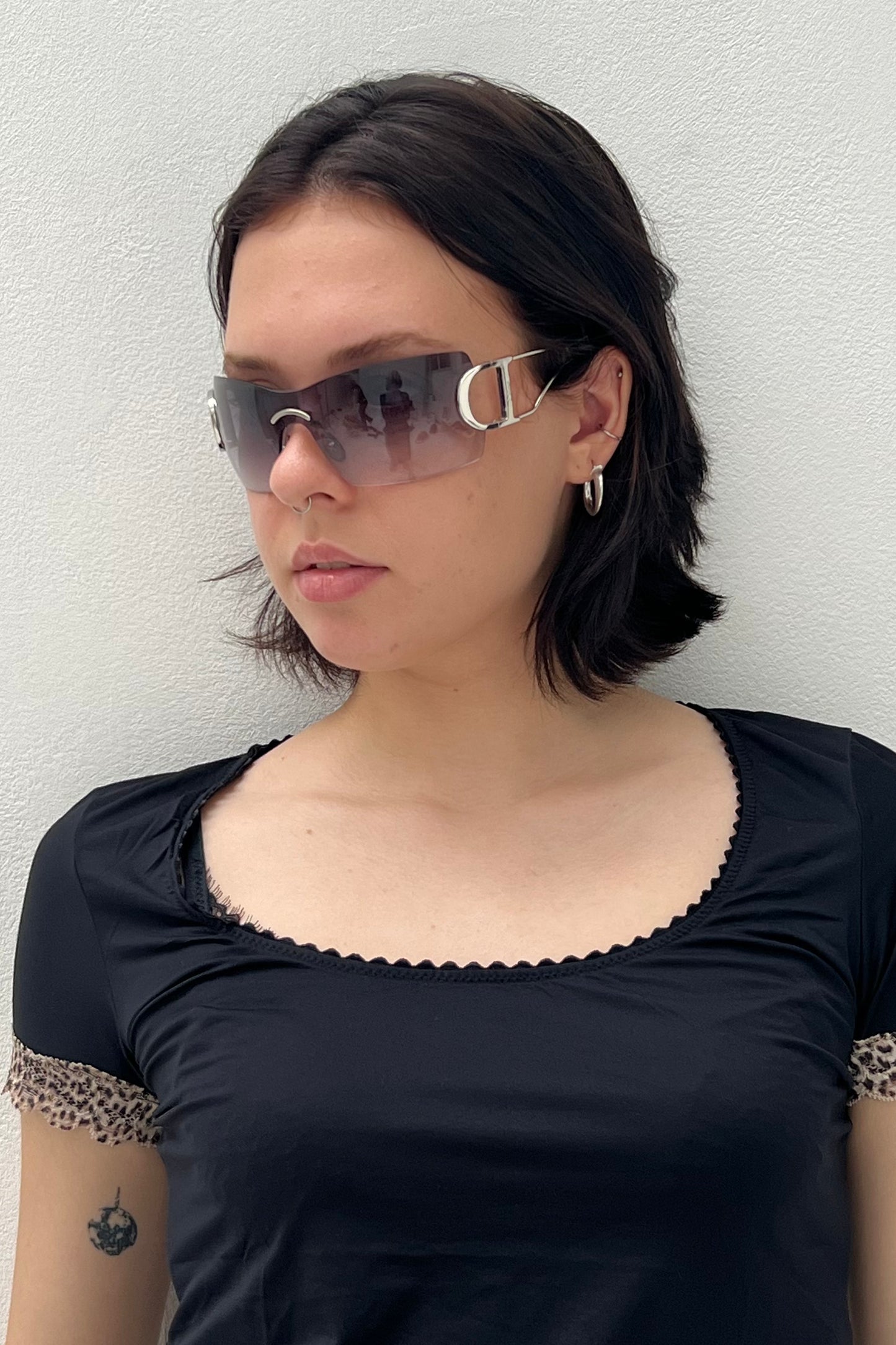 Vintage Christian Dior Silver Logo Frame Mask Sunglasses