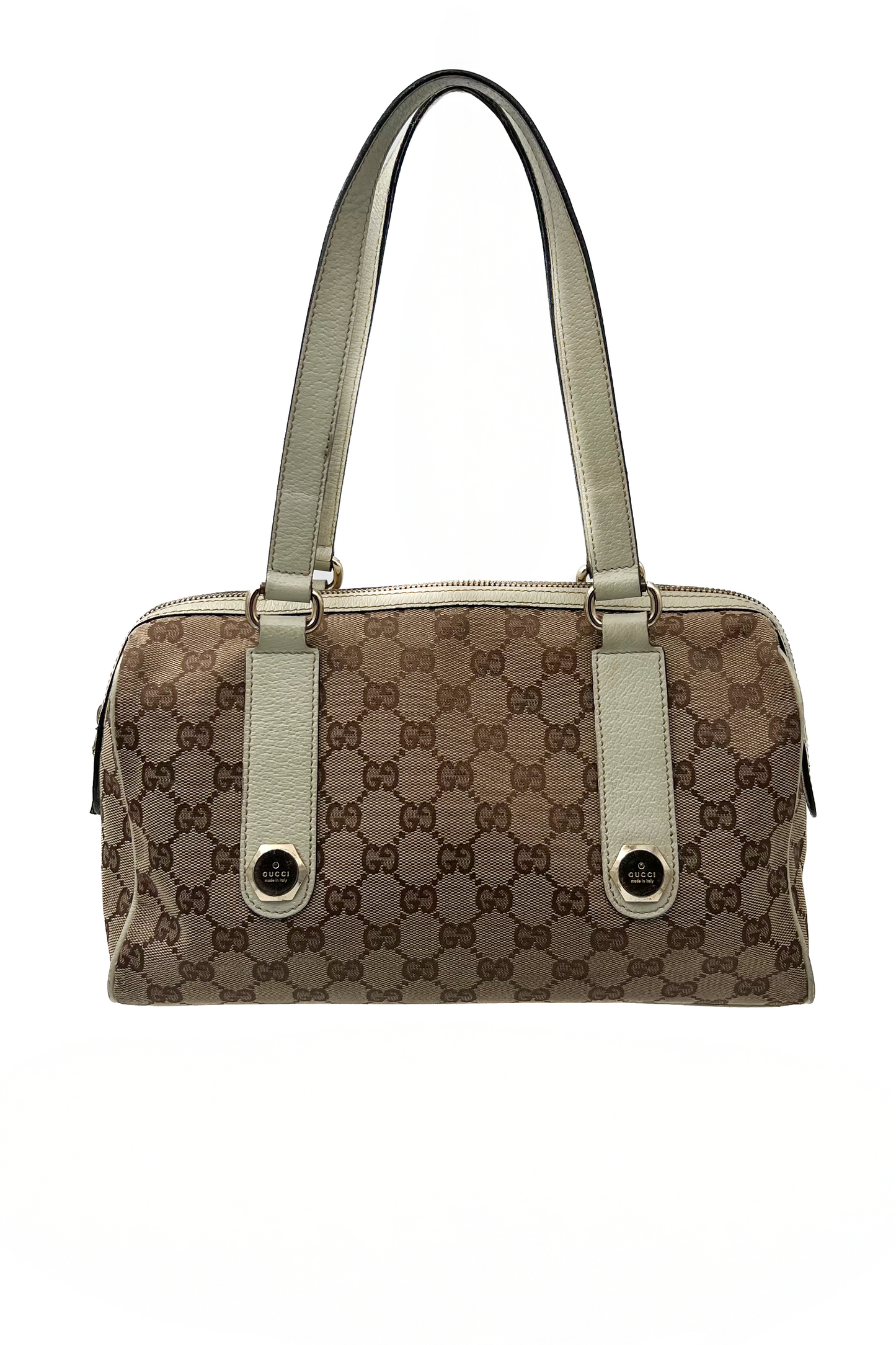 Vintage Charmy Classic Monogram & Cream Leather Boston Bag