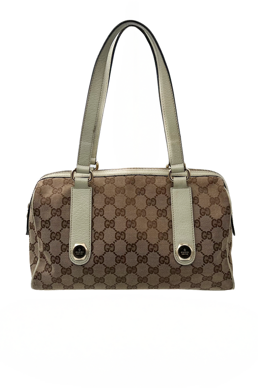 Vintage Charmy Classic Monogram & Cream Leather Boston Bag