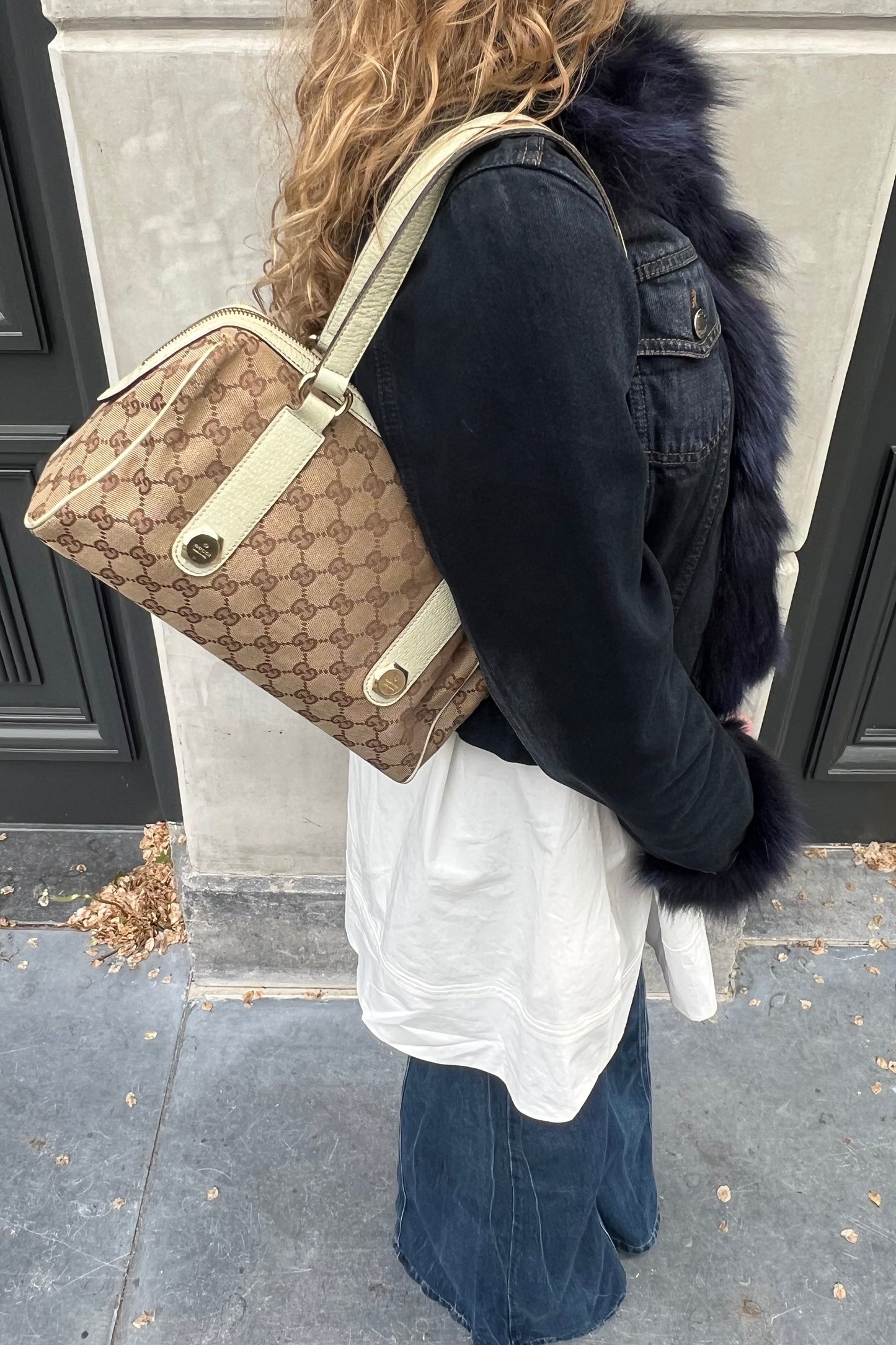 Vintage Charmy Classic Monogram & Cream Leather Boston Bag