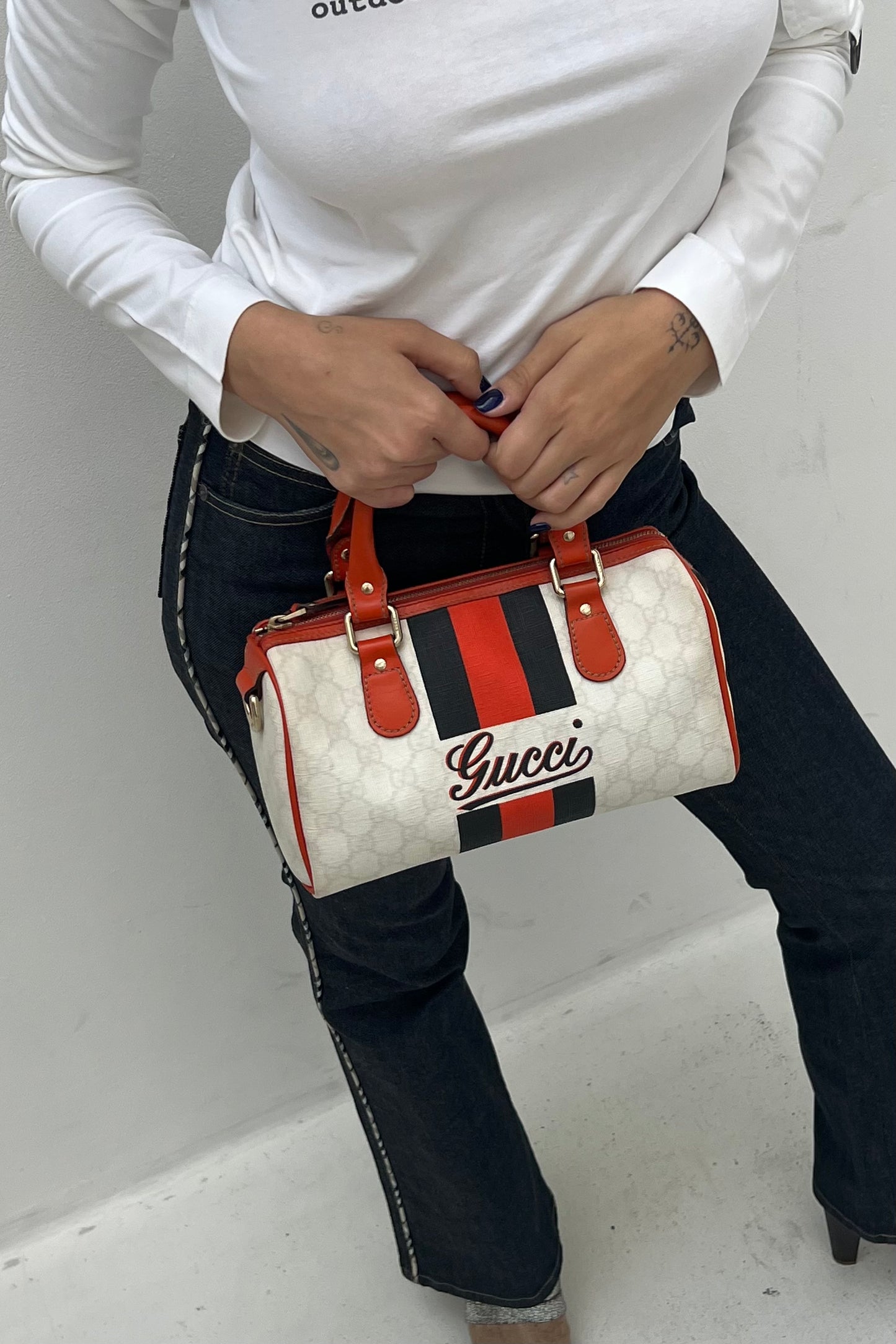 Vintage Boston Joy Orange & Navy Handbag
