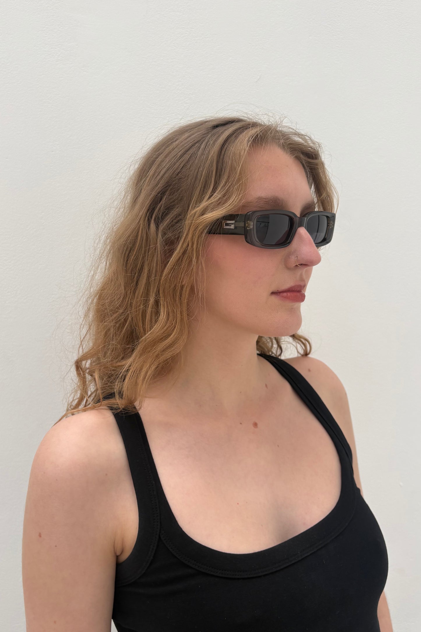 Vintage Anthracite Grey Rectangular Classic 90s Sunglasses
