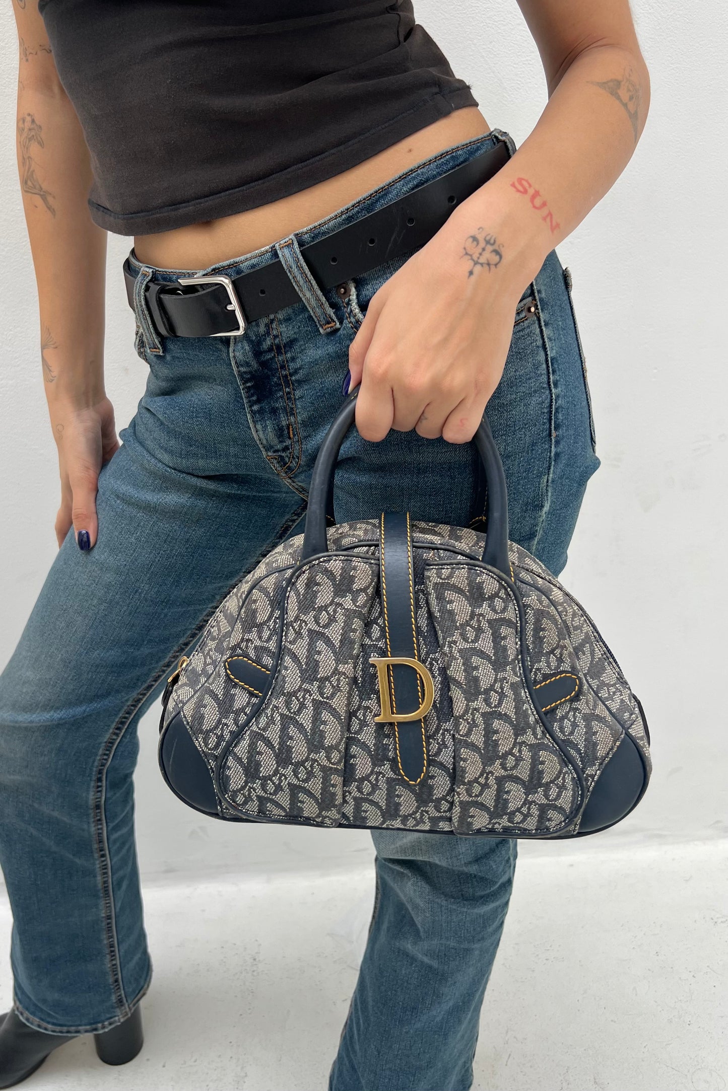 Vintage Navy Trotter Golden D Top Handle Bag