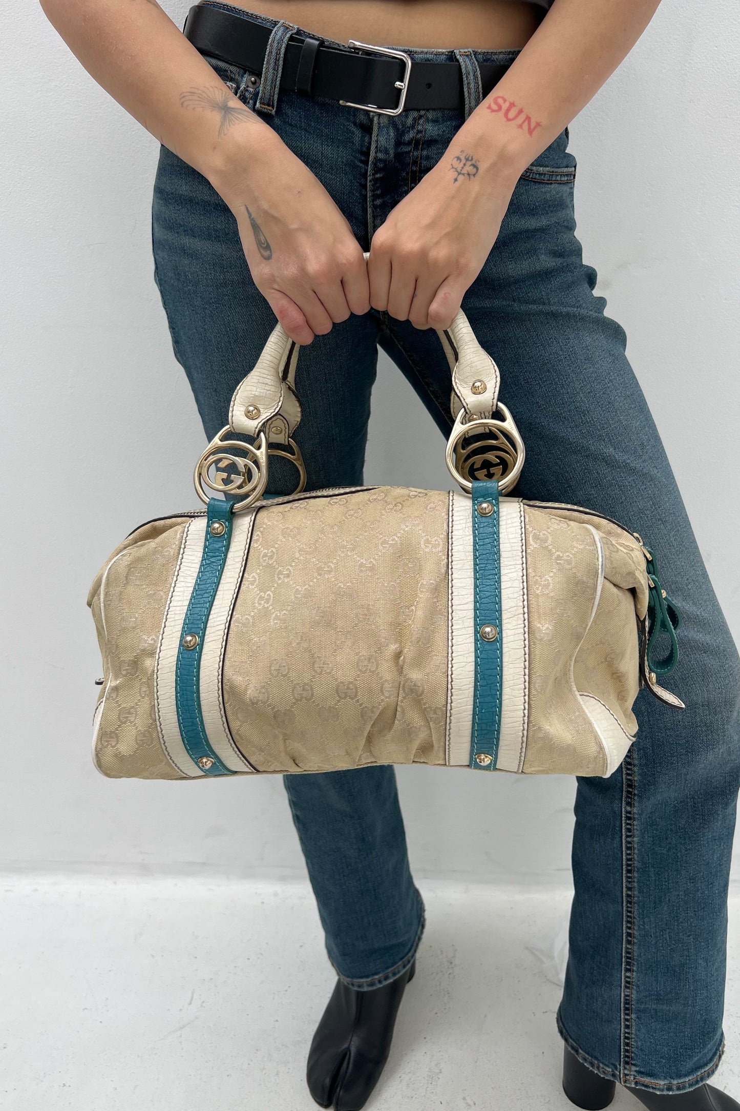 Vintage Light Mono & Interlocking Logo, Turquoise Details Bag