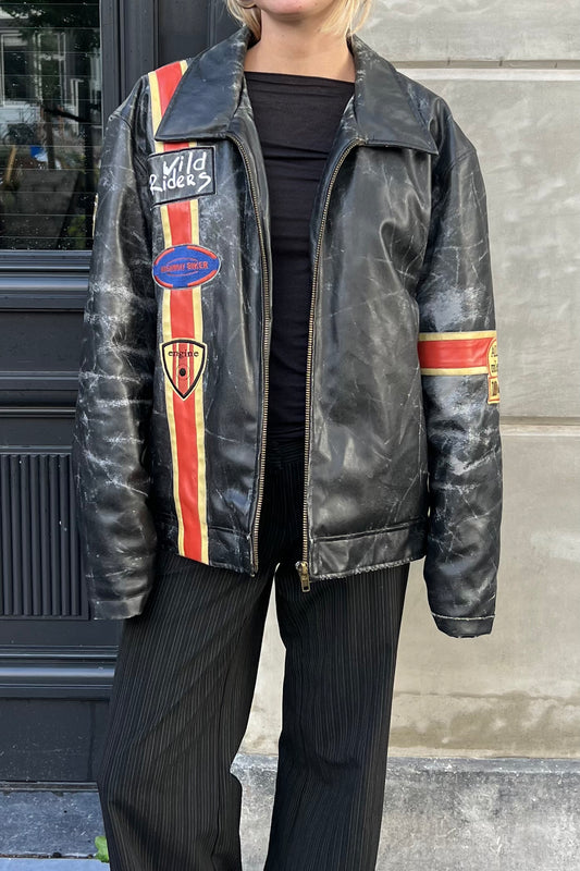 Vintage Distressed Black Leather Jacket