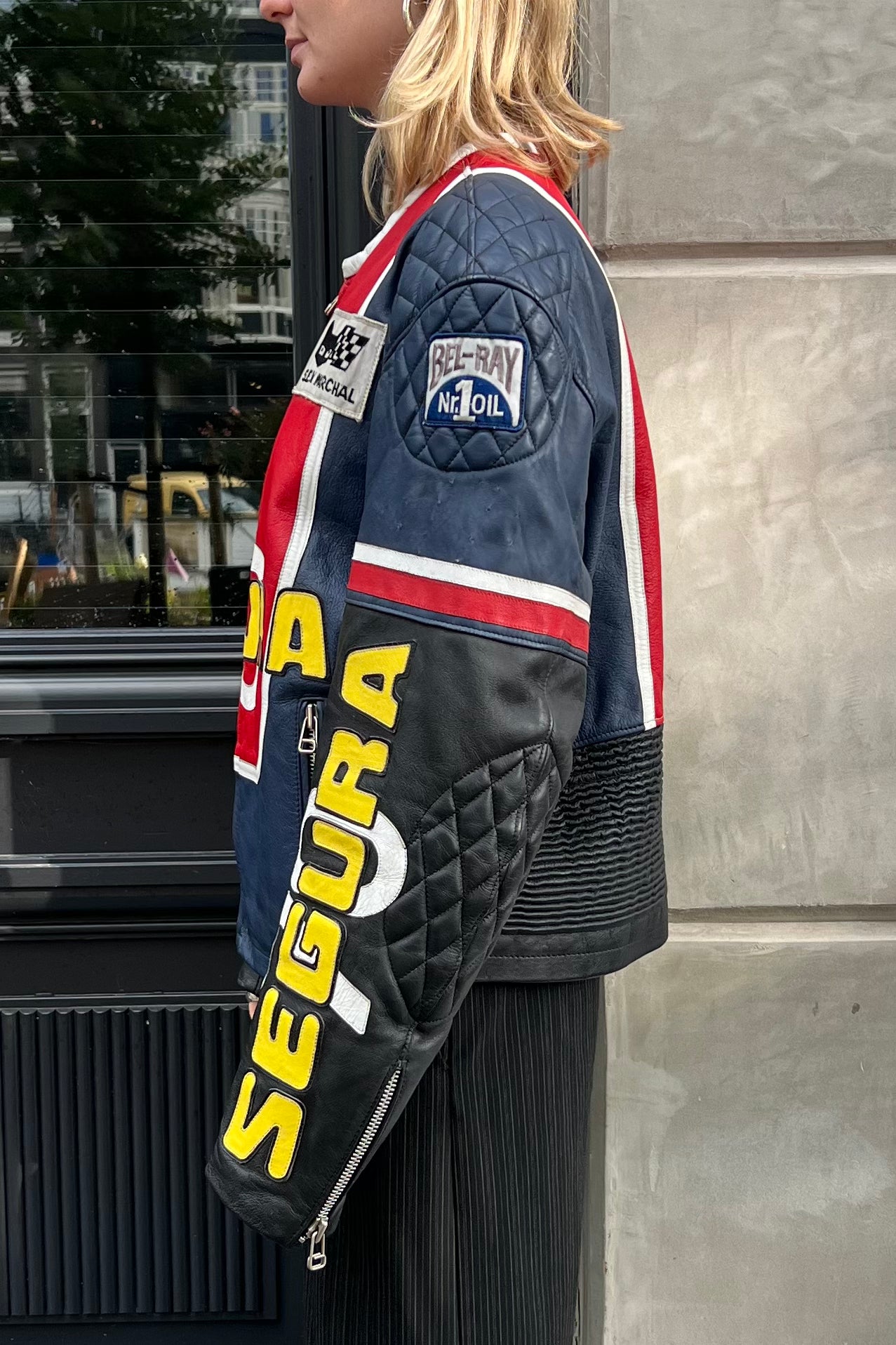 Vintage Segura Leather Red & Navy Jacket