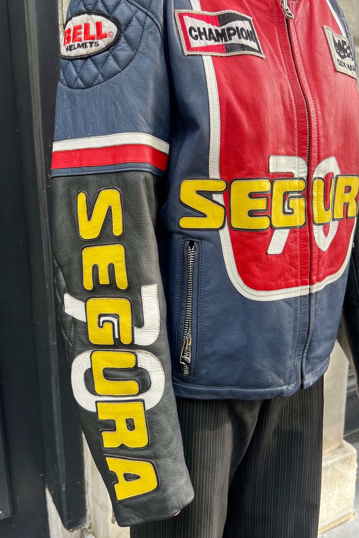 Vintage Segura Leather Red & Navy Jacket