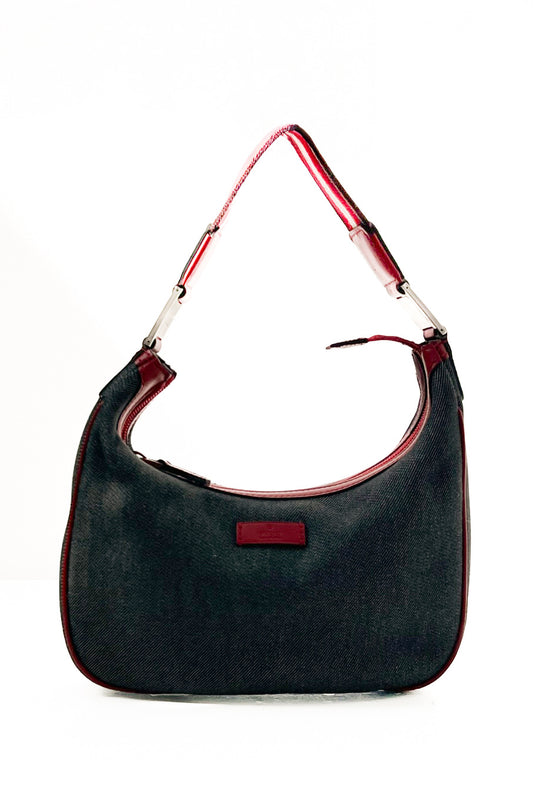 Vintage Denim & Red Details Shoulder Bag
