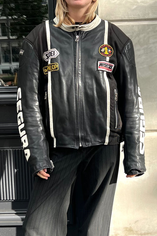 Vintage Segura Black & White Inseem Leather Jacket