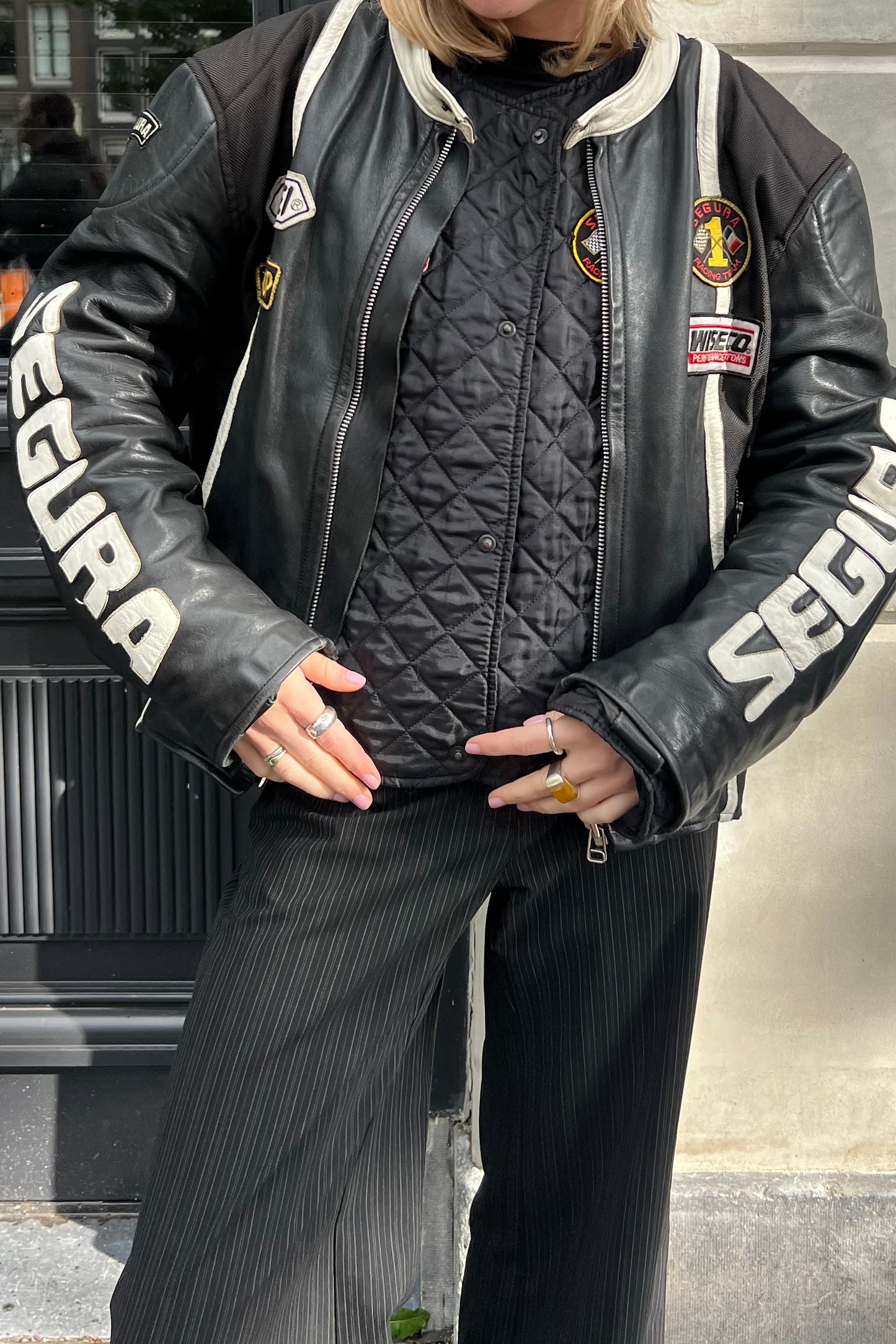 Vintage Segura Black & White Inseem Leather Jacket