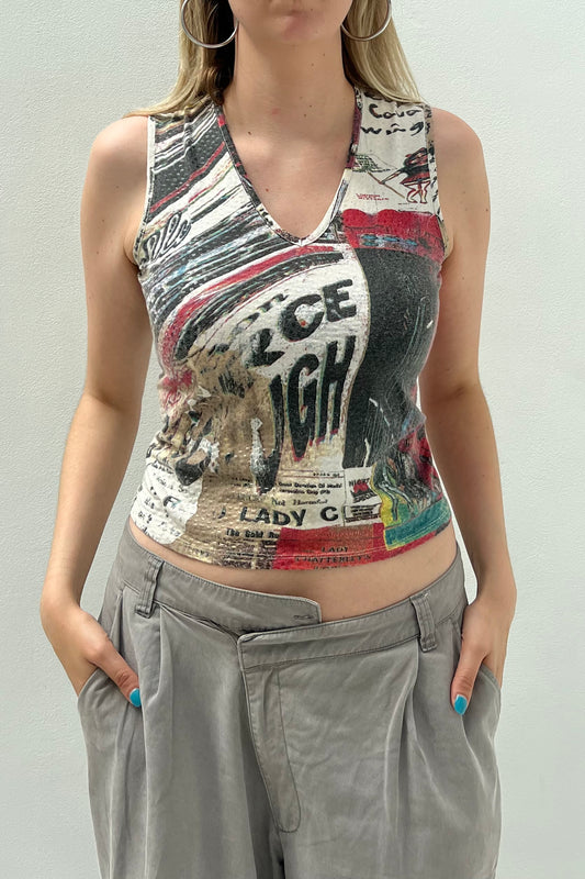 Vintage Colourfull Newspaper Print Top