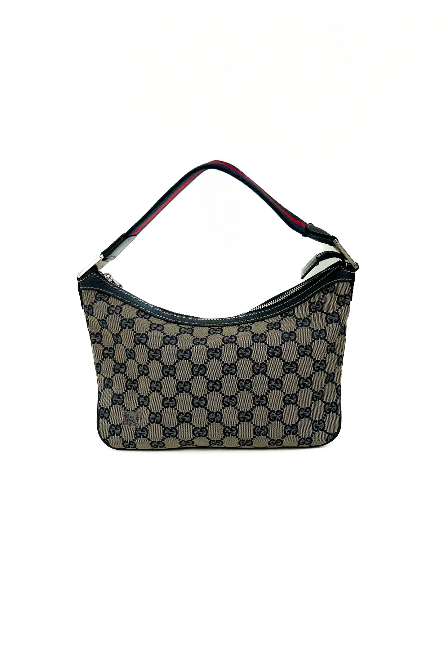 Vintage Navy Monogram & Red Detail Pop Hobo Bag