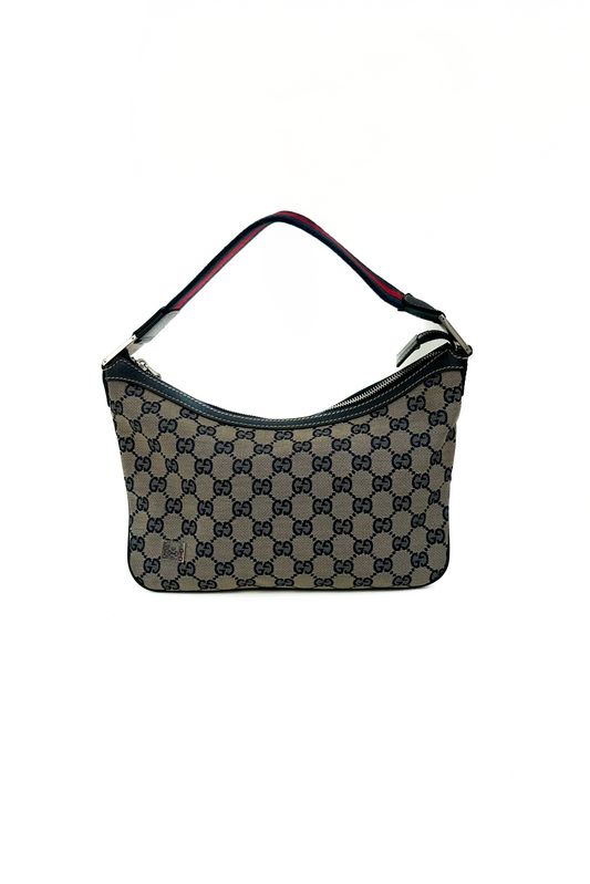 Vintage Navy Monogram & Red Detail Pop Hobo Bag