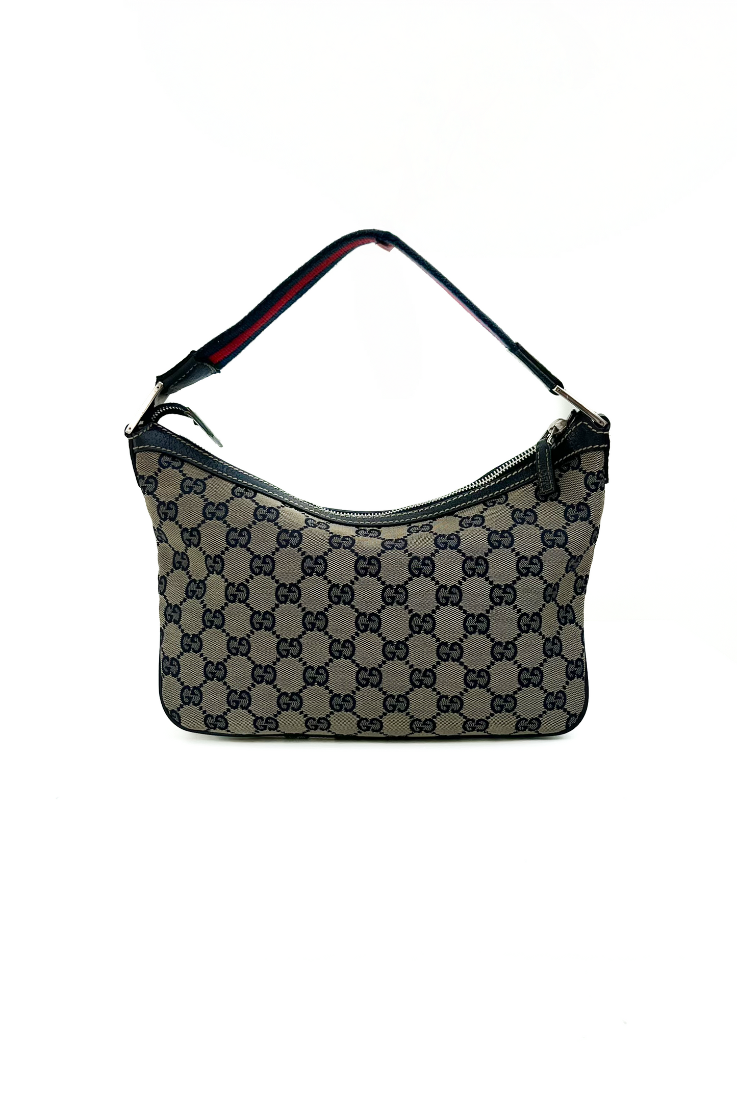 Vintage Navy Monogram & Red Detail Pop Hobo Bag